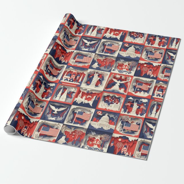 Cadeau Motif de carreau en papier découpé patriotique en  (Déroulé)