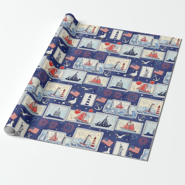 Cadeau Motif de carreau en papier découpé patriotique str (Déroulé)