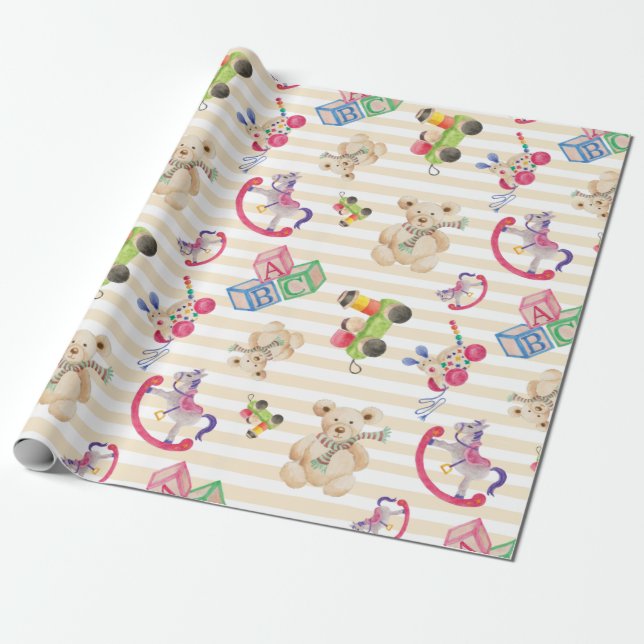 Cadeau Motif de jouets pour enfants enveloppant du papier (Déroulé)