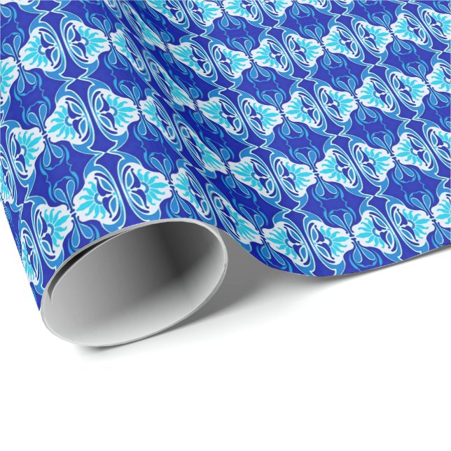 Cadeau Motif de papier peint d'art déco - bleu et blanc (Coin rond)