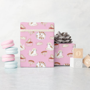 Cadeau Motif joli chaton sur papier d'emballage rose
