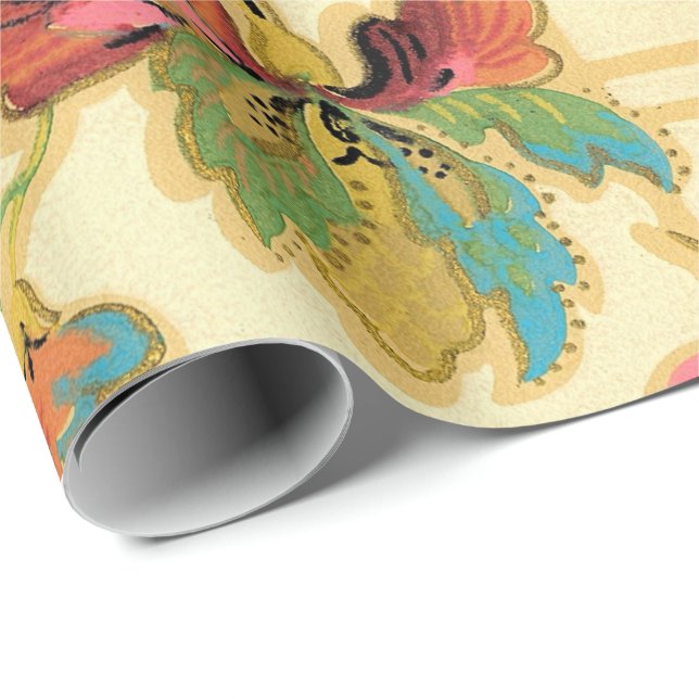 Cadeau Motif orange de papier peint floral de turquoise (Coin rond)