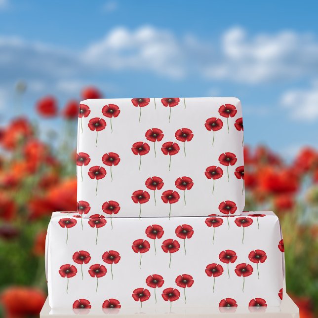 Cadeau Motif rouge de pavot sur papier blanc (A pretty poppy pattern wrapping paper just for you)