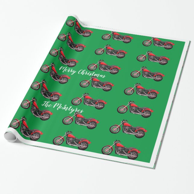 Cadeau Motocyclettes rouges sur papier d'enveloppement de (Déroulé)