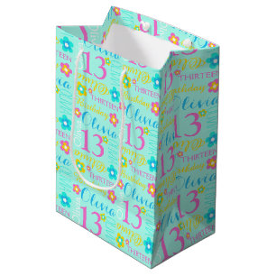 Cadeau Moyen 13ème Sac nommé fait sur commande rose turquoise