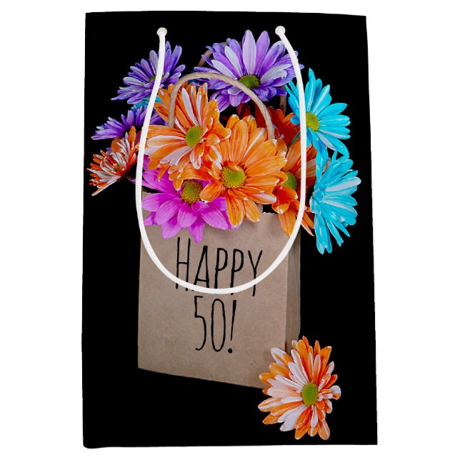 Cadeau Moyen 50e Anniversaire Bouquet Daisy dans sac en papier (Devant)