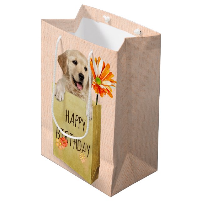 Cadeau Moyen Anniversaire Golden Retriever dans sac en papier (Devant Angle)