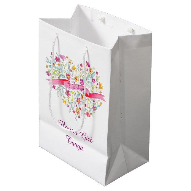 Cadeau Moyen Aquarelle coeur mariage fleur fille faveur sac (Devant Angle)