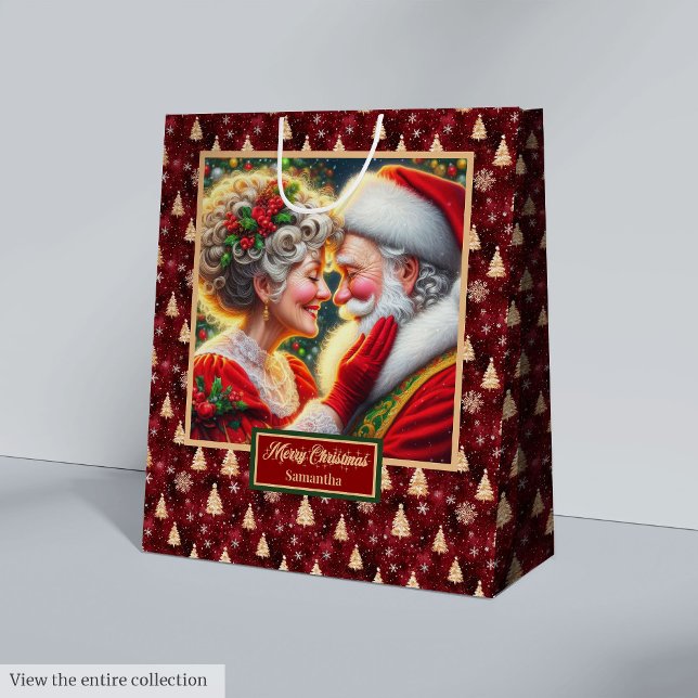 Cadeau Moyen Aquarelle M & Mme Claus Sac de Noël (Watercolor Mr & Mrs Claus Holiday Christmas Bag)