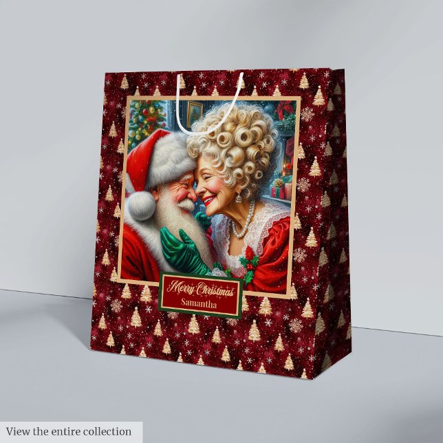 Cadeau Moyen Aquarelle M & Mme Claus Sac de Noël (Watercolor Mr & Mrs Claus Christmas Holiday Bag)