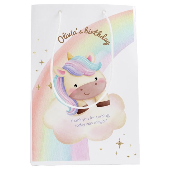 Cadeau Moyen Aquarelle Unicorn Rainbow Party Favoriser le sac (Devant)