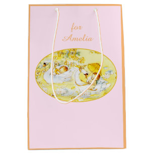 Cadeau Moyen Baby shower de sac cygne rose et orange