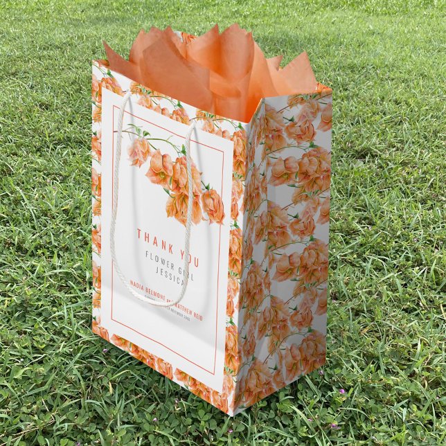 Cadeau Moyen Bougainvillea orange aquarelle sac de mariage (Créateur téléchargé)
