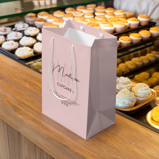 Cadeau Moyen Boulangerie Monogramme Personnalisé Logo Sac Papie (Bakery Custom Monogram Logo Pink Paper Bag)