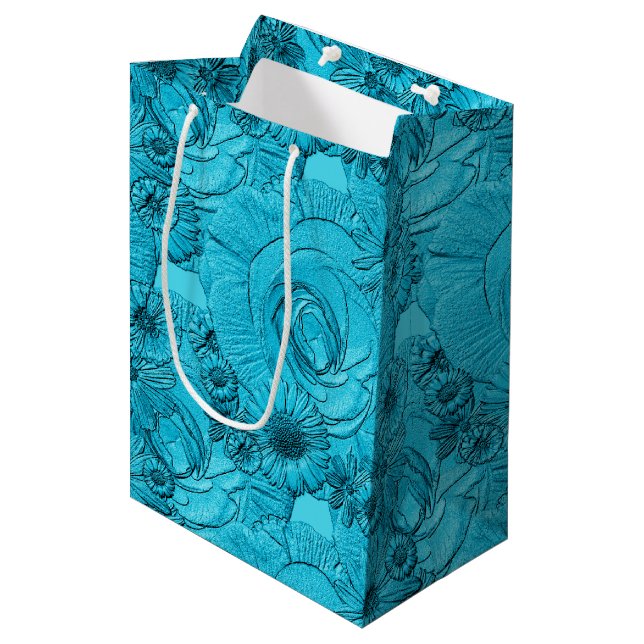 Cadeau Moyen Fleurs embouteillées - Sac Bleu-GIFT M (Devant Angle)