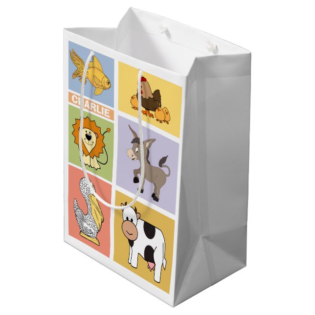 Cadeau Moyen Illustrations d'animaux nom personnalisé sac cadea (Dos Angle)