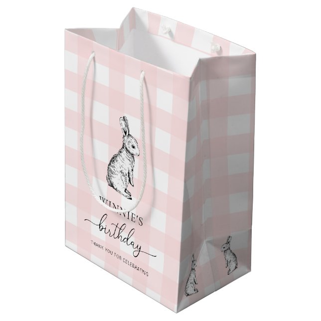Cadeau Moyen Lapin Lapin Rose En vichy Favoriser Sac (Dos Angle)