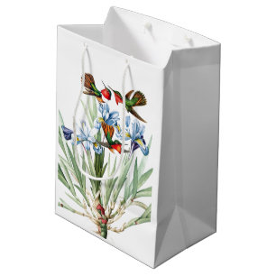 Cadeau Moyen L'iris bleu d'oiseaux de colibri fleurit le sac de