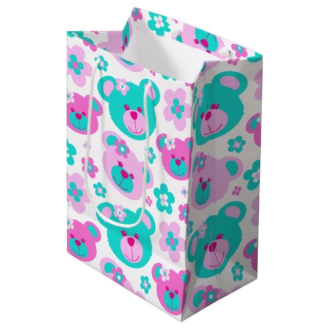 Cadeau Moyen L'ours et les fleurs de nounours dentellent le sac (Devant Angle)