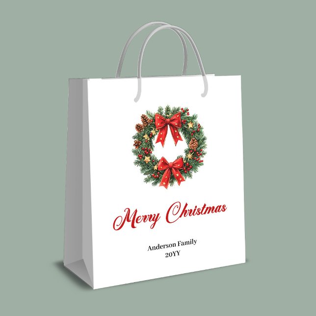 Cadeau Moyen Sac à couronne de Noël personnalisé avec design él (Custom Christmas wreath bag with elegant design look)
