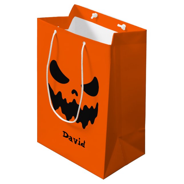 Cadeau Moyen Sac à gâteau Orange Éffrayant Halloween (Devant Angle)