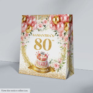 Cadeau Moyen Sac à Parties scintillant Boho 80th Birthday Gold