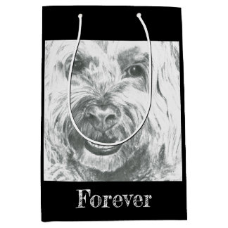 Cadeau Moyen Sac cadeau, Labradoodle, Art noir & blanc, Amour