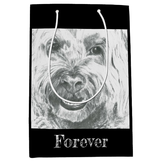 Cadeau Moyen Sac cadeau, Labradoodle, Art noir & blanc, Amour (Devant)