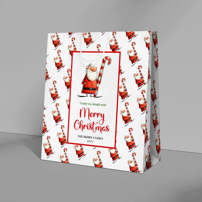 Cadeau Moyen Sac classique drôle de Noël rouge vert célébration (Classic funny Santa gift bag red green celebration

)