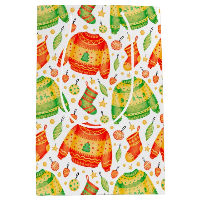 Cadeau Moyen Sac de cadeaux émaillé de pulls et de chaussettes  (Devant)