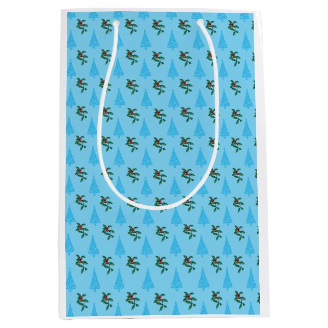 Cadeau Moyen Sac de Noël avec arbres creux et bleus (Devant)