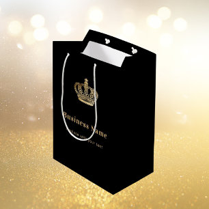 Cadeau Moyen Sac de shopping en papier noir or affaires couronn