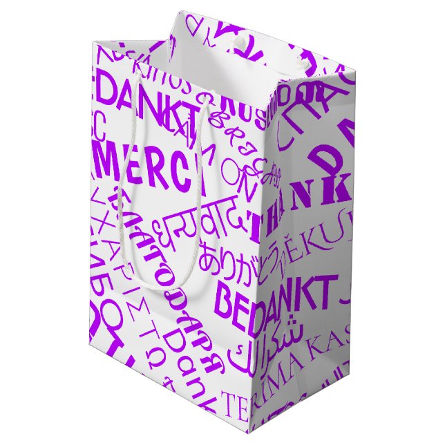 Cadeau Moyen Sac de texte de remerciement multilingue (Dos Angle)