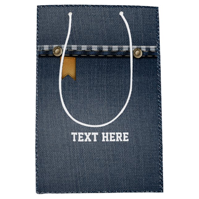 Cadeau Moyen sac denim, fête d'anniversaire denim bleu sac cade (Devant)