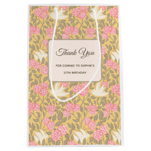 Cadeau Moyen Sac en papier motif colombe fleuri rose pastel pou