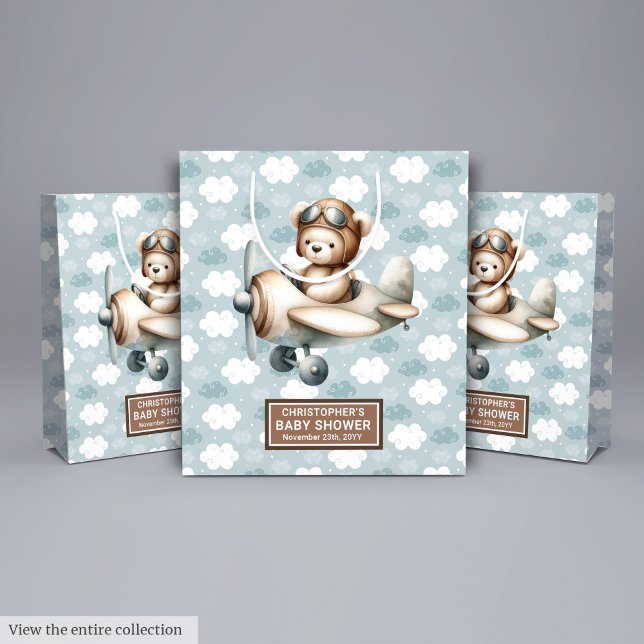 Cadeau Moyen Sac Faveur Baby shower de la partie pilote de l'ou (Cute Teddy Bear Pilot Baby Shower Party Favor Bag)