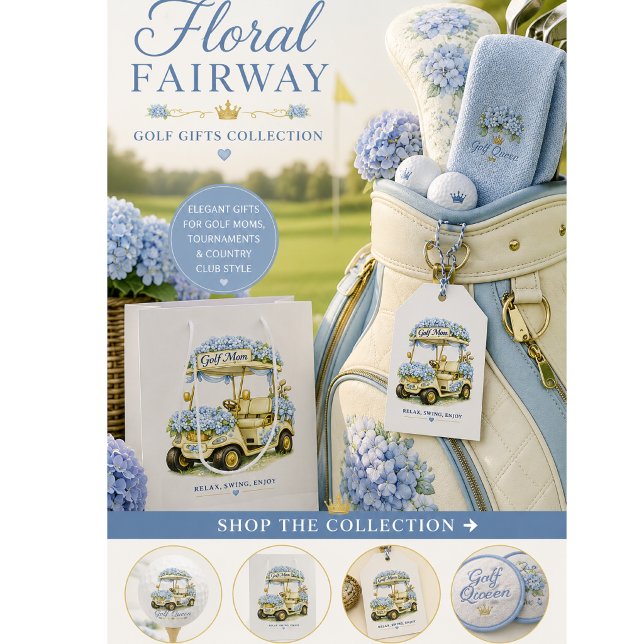 Cadeau Moyen Sac golf Hydrangea Fleurs Chariot de Golf (Elegant golf gifts for women  hydrangea golf accessories, boutique style & country club charm)