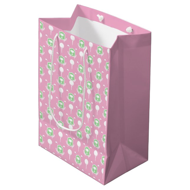 Cadeau Moyen Sac Golf League pour Dames – Rose & Vert (Devant Angle)