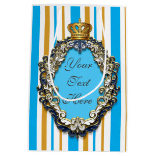 Cadeau Moyen Sac personnalisé bleu et or Prince Royal Crown
