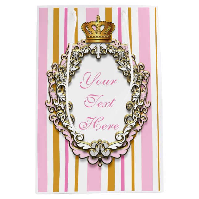 Cadeau Moyen Sac personnalisé Couronne Royale Princesse Rose &  (Devant)