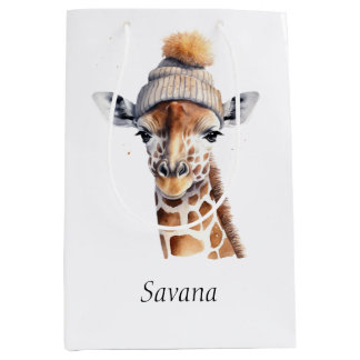 Cadeau Moyen Sac personnalisé pour girafe à chapeau d'hiver Bea