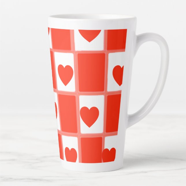 Cadeau Mug Latte à motif de coeurs rouges et blanc (Droite)