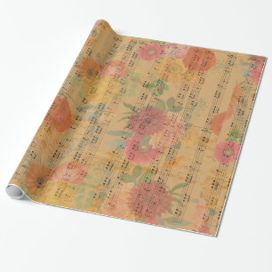 Cadeau Musique Note & Fleurs Papier Peint Vintage