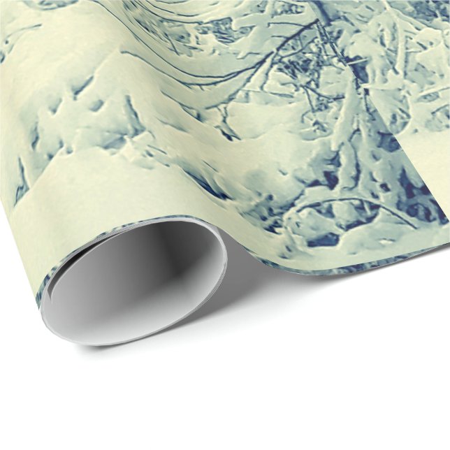 Cadeau NEIGE SUR LE papier d'emballage BRANCHES (Coin rond)
