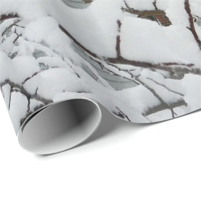 Cadeau NEIGE SUR le papier d'emballage de BRANCHES (Coin rond)