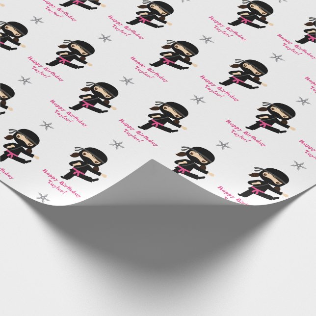 Cadeau Ninja Wrapping Papier Girl rose noir personnalisé (Coin)