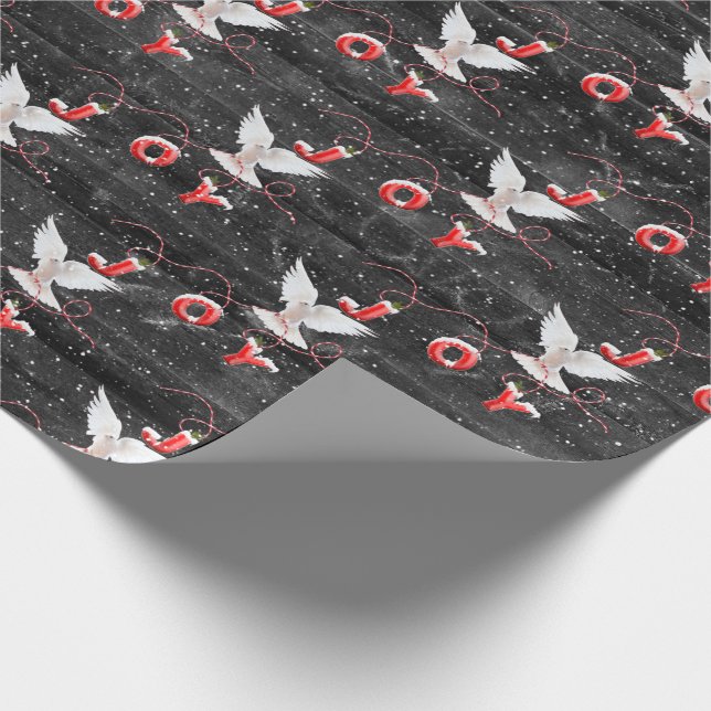 Cadeau Noël Joy Dove Sur Papier D'Enveloppement De Bois (Coin)