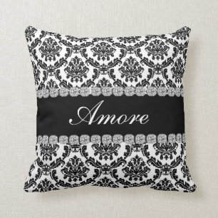 Cadeau NOIR du coussin   AMORE de regard de Bling