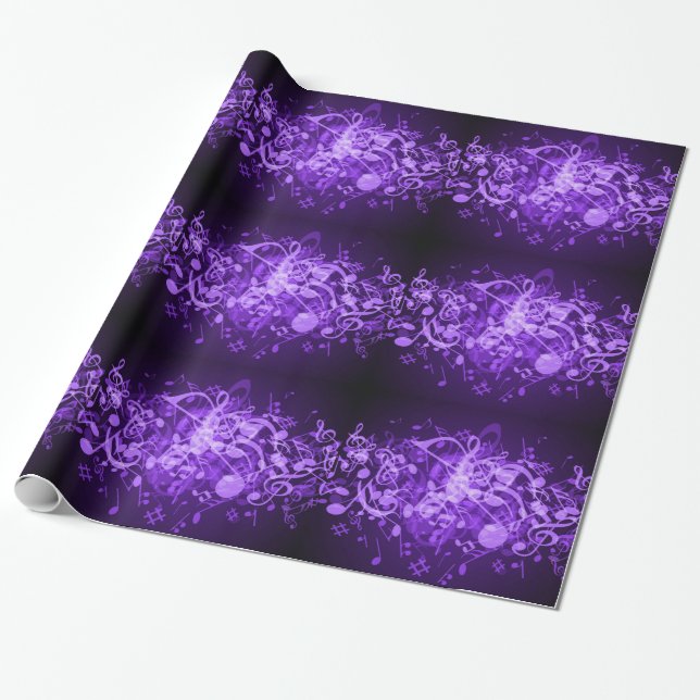 Cadeau Notes de musique violet brillant Papier d'envelopp (Déroulé)