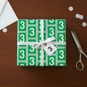 Cadeau Numéro Trois Papier D'Enveloppement Blanc Et Vert